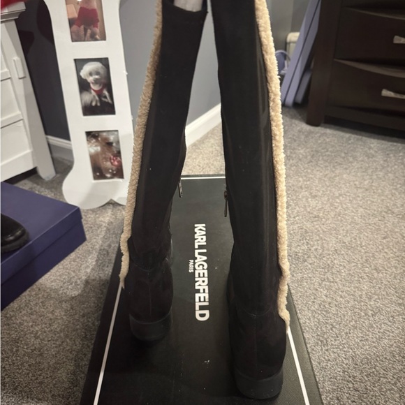 Karl Lagerfeld Black and Cream Over the Knee Boots - Picture 5 of 10